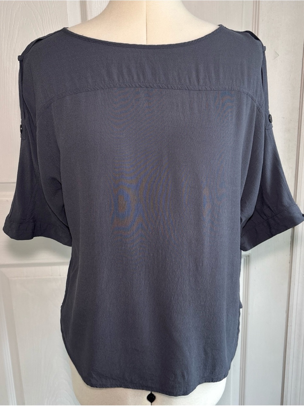 LOFT Short-Sleeve Button-Tab Blouse in Charcoal Gray